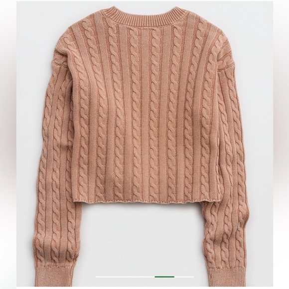 NWT Aerie Mini 100% Cotton Cable Knit Cropped Sweater Beach Dune Women’s Small - Picture 5 of 14